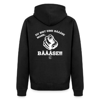 Meister der Äxte "bäääse Mann!" - Unisex Premium Bio Zip Hoodie - Schwarz - Hinten - Nico (187cm)