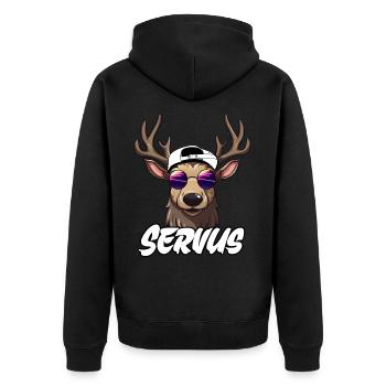 Hirschgeweih Servus Grantler Trachtenshirt Mann - Unisex Premium Bio Zip Hoodie - Schwarz - Hinten - Nico (187cm)