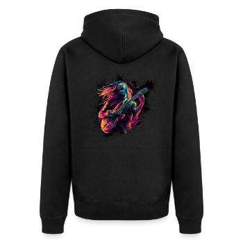 Gitarrist E-Gitarre Rock Punk Metal Splash Neon - Unisex Premium Bio Zip Hoodie - Schwarz - Hinten - Nico (187cm)