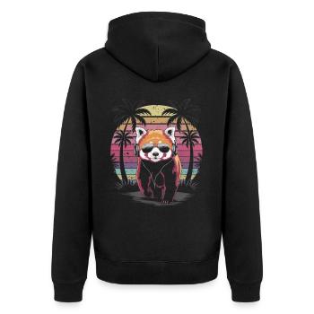Red panda with sunglasses and headphones - Unisex Premium Organic Zip Hoodie - black - Back - Nico (187cm)