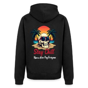 Stay Chill, Skull with Sunglasses Beach Design - Unisex Premium Organic Zip Hoodie - black - Back - Nico (187cm)