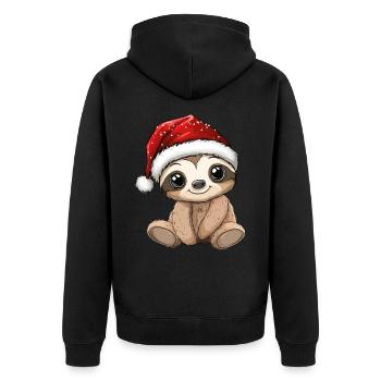 Faultier Weihnachten Süß Niedlich Weihnachtlich - Unisex Premium Bio Zip Hoodie - Schwarz - Hinten - Nico (187cm)