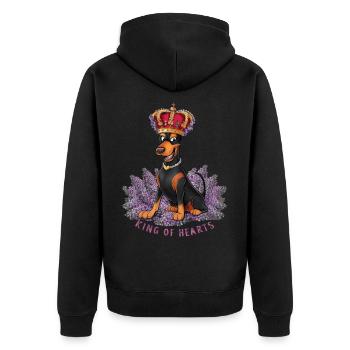 Doberman Pinscher mit Krone und schönem Flieder - Unisex Premium Bio Zip Hoodie - Schwarz - Hinten - Nico (187cm)