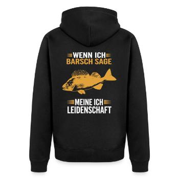 Barsch Angeln meine Leidenschaft - Unisex Premium Bio Zip Hoodie - Schwarz - Hinten - Nico (187cm)
