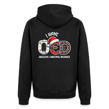 OBSESSIVE WEIHNACHTSSTÖRUNG - Unisex Premium Bio Zip Hoodie - Schwarz - Hinten - Nico (187cm)