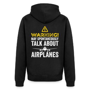 Funny Airplane Tees Men Women Plane Aviation Pilot - Unisex Premium Organic Zip Hoodie - black - Back - Nico (187cm)