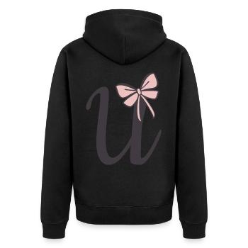 Anfangsbuchstabe U Schleifchen - Unisex Premium Bio Zip Hoodie - Schwarz - Hinten - Nico (187cm)