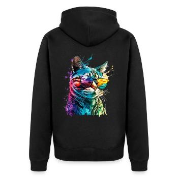 Cat Sunglasses Cool Splash Colorful Colorful - Unisex Premium Organic Zip Hoodie - black - Back - Nico (187cm)