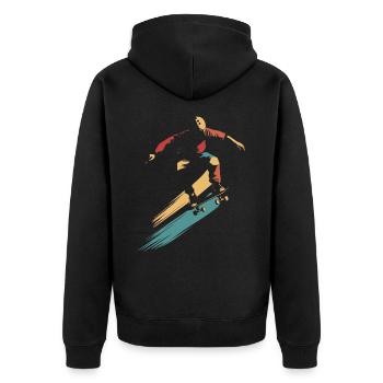 Skateboard Retro vintage Skating Skateboarding - Unisex Premium Bio Zip Hoodie - Schwarz - Hinten - Nico (187cm)