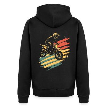 Motocross Vintage Motocrossfahrer Motorrad - Unisex Premium Bio Zip Hoodie - Schwarz - Hinten - Nico (187cm)