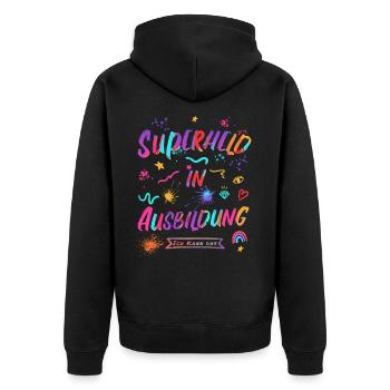 Superheld in Ausbildung - Ich kann das - Mut Kraft - Unisex Premium Bio Zip Hoodie - Schwarz - Hinten - Nico (187cm)