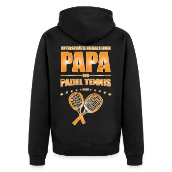 Geschenk für Papa Padel Tennis Papa tolles - Unisex Premium Bio Zip Hoodie - Schwarz - Hinten - Nico (187cm)