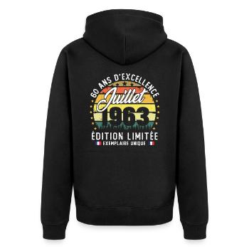 Vintage Cadeau Anniversaire 60 Ans Juillet 1963 - Veste à capuche bio Premium Unisexe - noir - Dos - Nico (187cm)