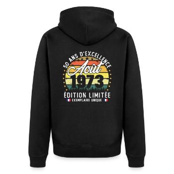 Vintage Cadeau Anniversaire 50 Ans Août 1973 - Veste à capuche bio Premium Unisexe - noir - Dos - Nico (187cm)