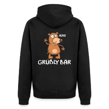 Grüßlybär - Unisex Premium Bio Zip Hoodie - Schwarz - Hinten - Nico (187cm)