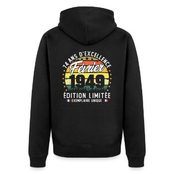 Vintage Cadeau Anniversaire 74 Ans Février 1949 - Veste à capuche bio Premium Unisexe - noir - Dos - Nico (187cm)