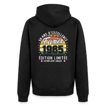 Vintage Cadeau Anniversaire 58 Ans Février 1965 - Veste à capuche bio Premium Unisexe - noir - Dos - Nico (187cm)