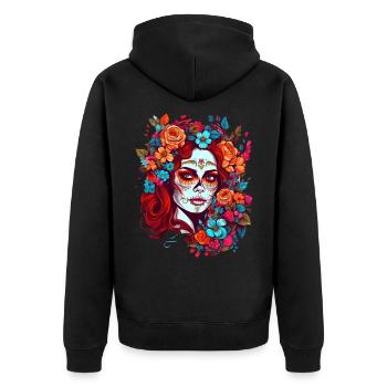 Dia de los muertos femme maquillage avec des fleurs - Veste à capuche bio Premium Unisexe - noir - Dos - Nico (187cm)