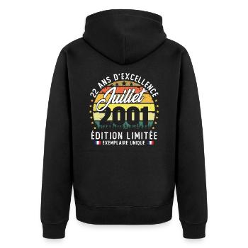 Vintage 2001 Juillet Rétro Anniversaire 22 Ans - Veste à capuche bio Premium Unisexe - noir - Dos - Nico (187cm)