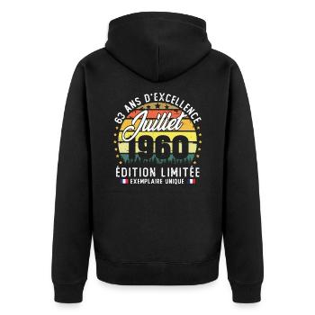 Vintage 1960 Juillet Rétro Anniversaire 63 Ans - Veste à capuche bio Premium Unisexe - noir - Dos - Nico (187cm)