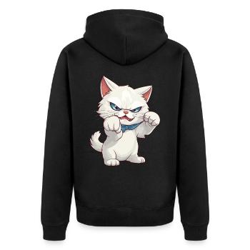Katze Faust Kater Kätzchen Weiß Cartoon Comic - Unisex Premium Bio Zip Hoodie - Schwarz - Hinten - Nico (187cm)