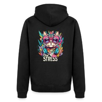 Cool Cat with Glasses - No Stress Cat Design - Unisex Premium Organic Zip Hoodie - black - Back - Nico (187cm)