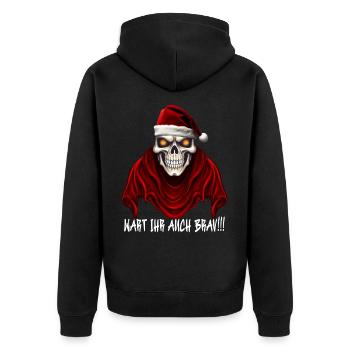 Weihnachtsmann Totenkopf - Unisex Premium Bio Zip Hoodie - Schwarz - Hinten - Nico (187cm)