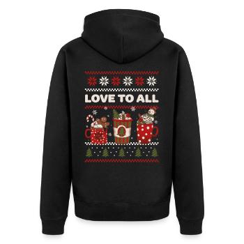 Weihnachten - Christmas - Love to All - Liebe - Unisex Premium Bio Zip Hoodie - Schwarz - Hinten - Nico (187cm)