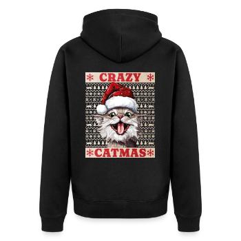 Cat Crazy Christmas Merry Meowy Catmas Ugly - Unisex Premium Organic Zip Hoodie - black - Back - Nico (187cm)