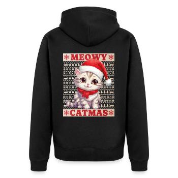 Cat Christmas Merry Meowy Catmas Ugly Cute - Unisex Premium Organic Zip Hoodie - black - Back - Nico (187cm)
