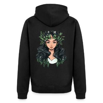 Portrait einer jungen Frau im Cartoon Stil - Unisex Premium Bio Zip Hoodie - Schwarz - Hinten - Nico (187cm)