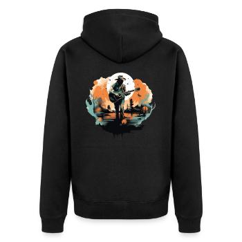 guitariste, guitariste, chanteur, musique country, vintage - Veste à capuche bio Premium Unisexe - noir - Dos - Nico (187cm)