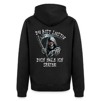 Tod du bist lustig schwarzer Humor Geschenk - Unisex Premium Bio Zip Hoodie - Schwarz - Hinten - Nico (187cm)