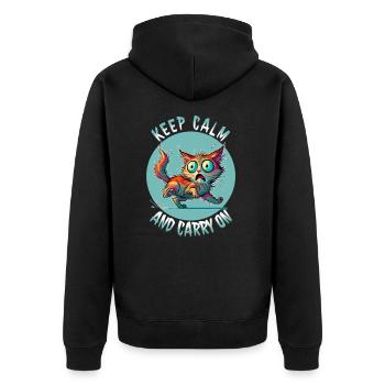 Keep Calm and Carry On - Erschreckte Katze & Weish - Unisex Premium Organic Zip Hoodie - black - Back - Nico (187cm)