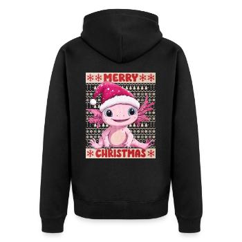 Axolotl Ugly Christmas Weihnachten Süß Niedlich - Unisex Premium Bio Zip Hoodie - Schwarz - Hinten - Nico (187cm)