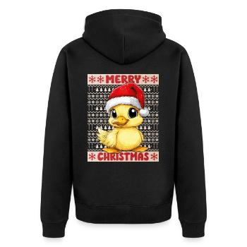Ente Ugly Christmas Weihnachten Xmas Süß Niedlich - Unisex Premium Bio Zip Hoodie - Schwarz - Hinten - Nico (187cm)
