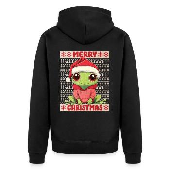 Frosch Ugly Christmas Weihnachten Xmas Süß - Unisex Premium Bio Zip Hoodie - Schwarz - Hinten - Nico (187cm)