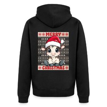Kuh Kalb Ugly Christmas Weihnachten Xmas Süß - Unisex Premium Bio Zip Hoodie - Schwarz - Hinten - Nico (187cm)