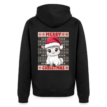 Lama Alpaka Ugly Christmas Weihnachten Xmas Süß - Unisex Premium Bio Zip Hoodie - Schwarz - Hinten - Nico (187cm)