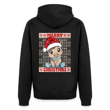 Pferd Weihnachten Süß Niedlich Weihnachtlich - Unisex Premium Bio Zip Hoodie - Schwarz - Hinten - Nico (187cm)
