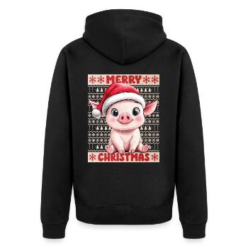 Schwein Sau Weihnachten Süß Niedlich Weihnachtlich - Unisex Premium Bio Zip Hoodie - Schwarz - Hinten - Nico (187cm)