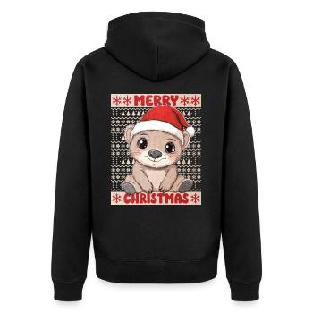 Wombat Weihnachten Süß Niedlich Weihnachtlich - Unisex Premium Bio Zip Hoodie - Schwarz - Hinten - Nico (187cm)