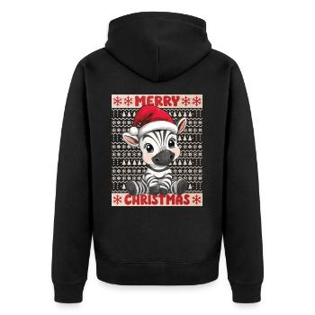Zebra Ugly Christmas Weihnachten Xmas Süß Niedlich - Unisex Premium Bio Zip Hoodie - Schwarz - Hinten - Nico (187cm)