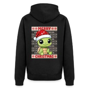 Turtle Ugly Christmas Christmas Xmas Sweet - Unisex Premium Organic Zip Hoodie - black - Back - Nico (187cm)