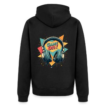 Gaming Headset - Game on - Unisex Premium Bio Zip Hoodie - Schwarz - Hinten - Nico (187cm)