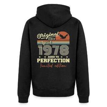April 1978 Gift | 47th Anniversary April 1978 - Unisex Premium Organic Zip Hoodie - black - Back - Nico (187cm)