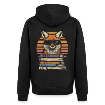 Fox with sunglasses and books - Unisex Premium Organic Zip Hoodie - black - Back - Nico (187cm)