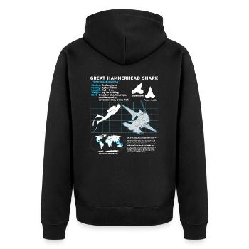 Hammerhead Shark Datasheet - Unisex Premium Organic Zip Hoodie - black - Back - Nico (187cm)