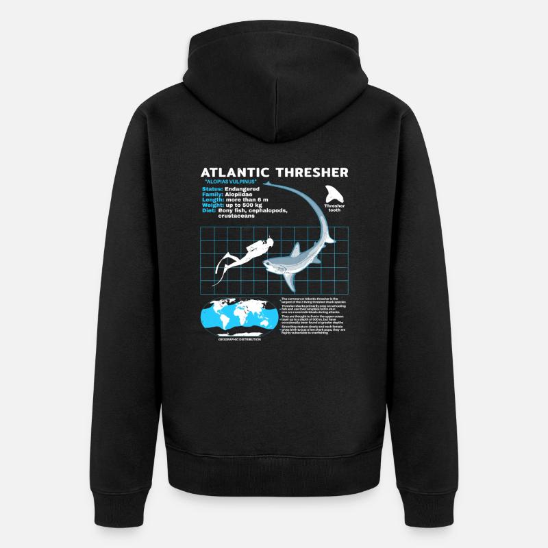 Fiche technique du requin-renard - Veste à capuche bio Premium Unisexe - noir