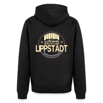 Lippstadt - Unisex Premium Bio Zip Hoodie - Schwarz - Hinten - Nico (187cm)